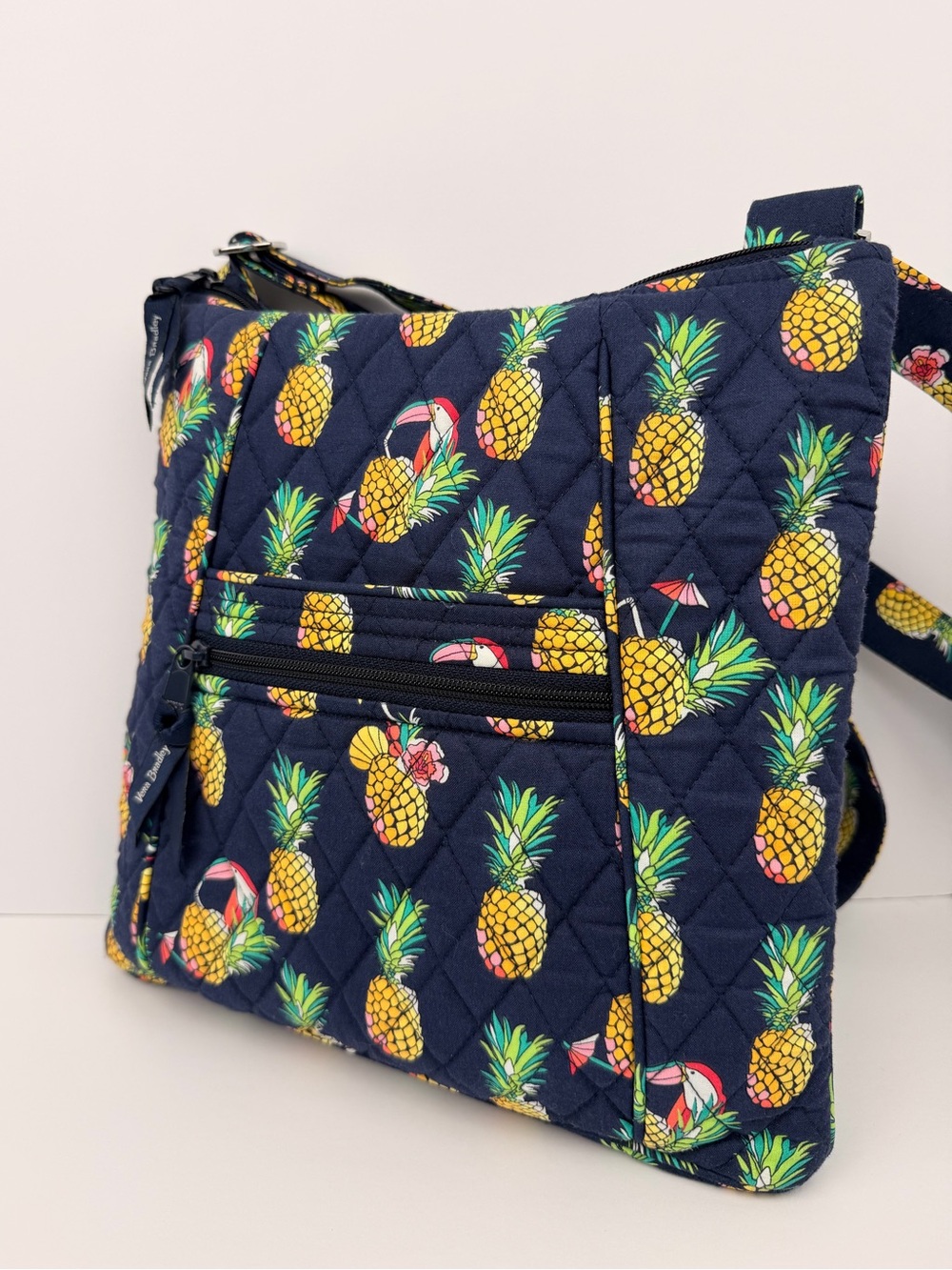 Vera Bradley Triple Zip Hipster Crossbody Bag Toucan Pineapple Print Navy
